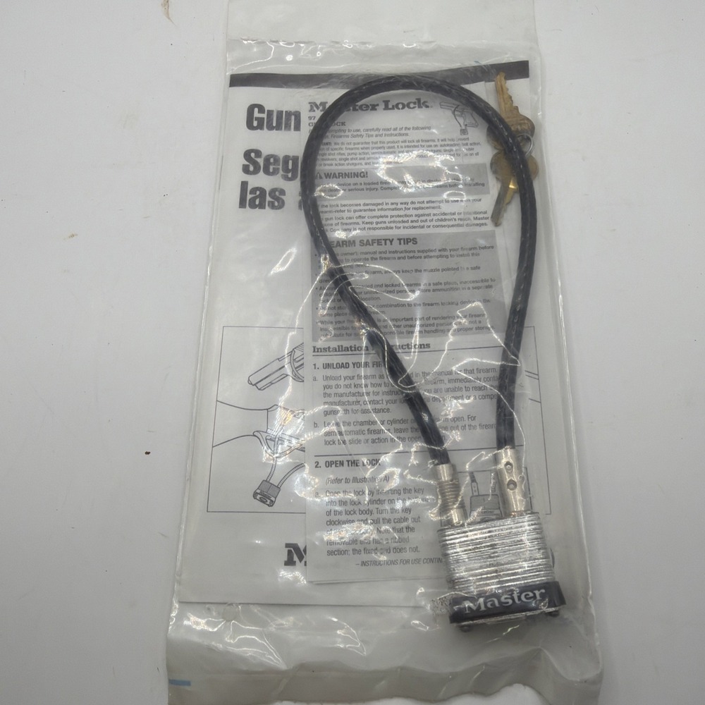 Brand New Master Lock 107 Cable Gun Lock With 2 Keys for Security Safety Sealed
